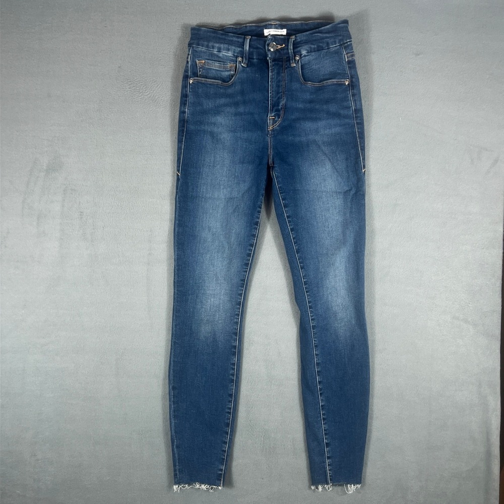 Good American Womens Skinny Jeans 2/26 Blue High Rise Raw Hem Stretch GWCRE067T